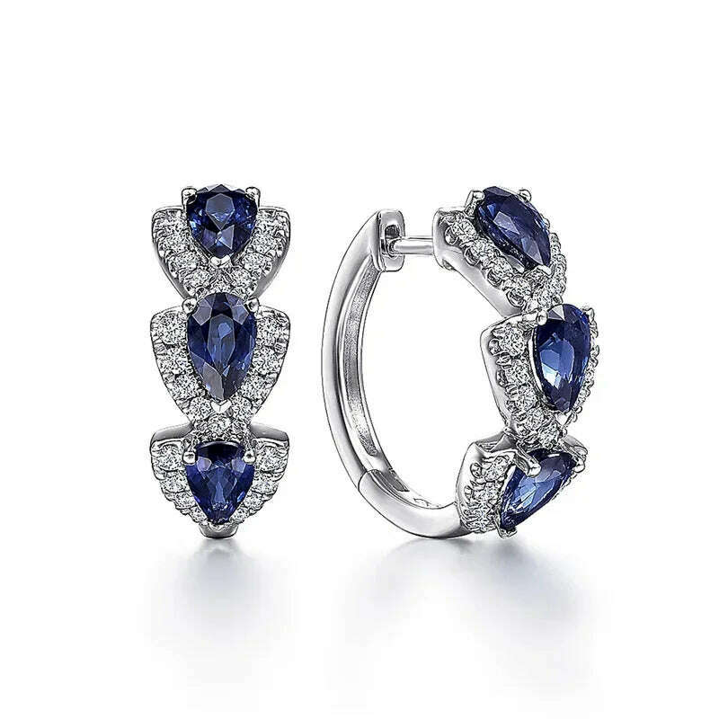 KIMLUD, Huitan Luxury Trendy Blue Cubic Zirconia Hoop Earrings Wedding Party Elegant Accessories for Women Anniversary Gift New Jewelry, KIMLUD Womens Clothes