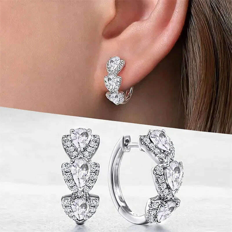 KIMLUD, Huitan Luxury Trendy Blue Cubic Zirconia Hoop Earrings Wedding Party Elegant Accessories for Women Anniversary Gift New Jewelry, E2794, KIMLUD APPAREL - Womens Clothes