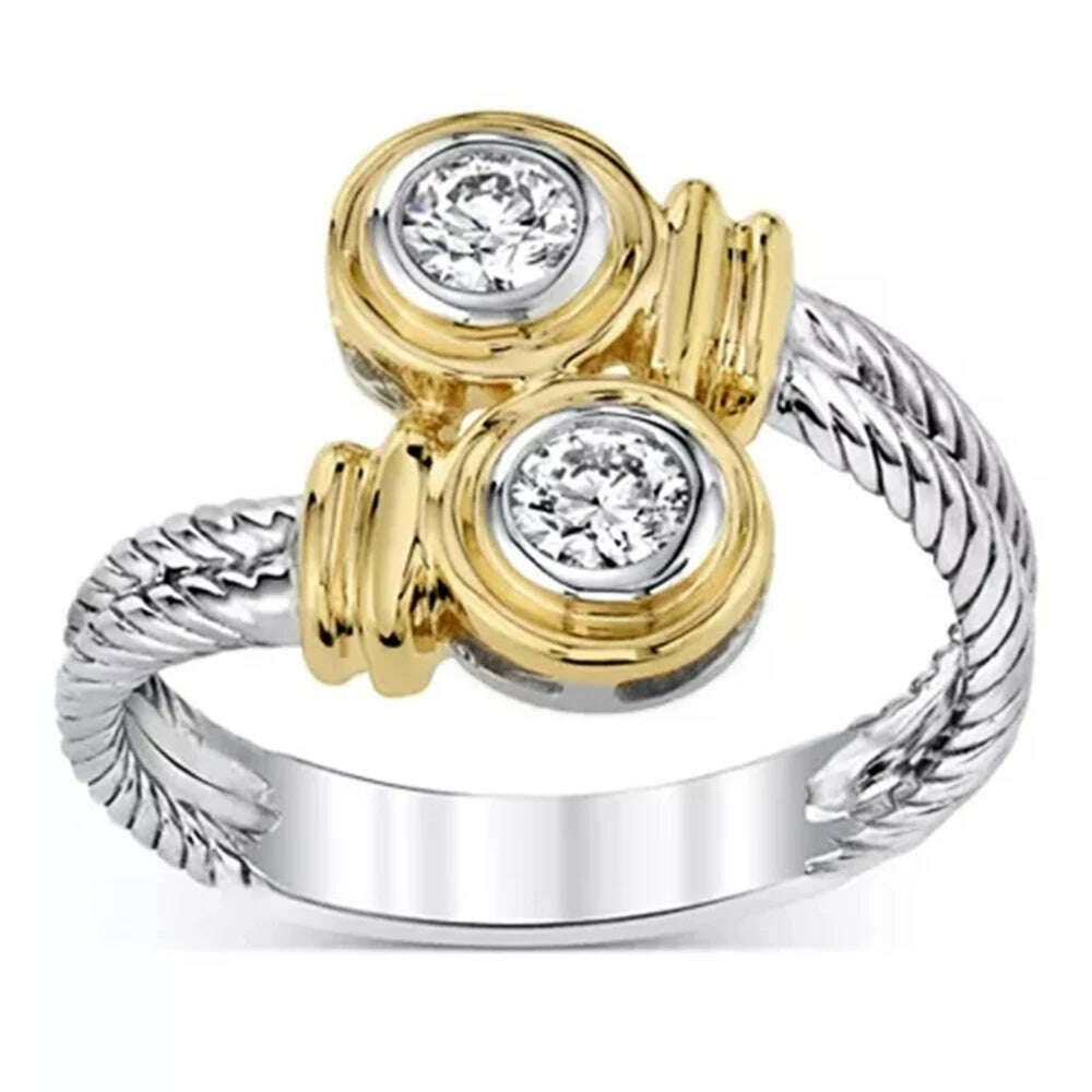 KIMLUD, Huitan Novel Design Two Tone Women Ring Fashion Girl Party Accessories Office Lady Daily Wear Rings Nice Gift Anillos Bijouterie, White / Two Tone / 6, KIMLUD APPAREL - Womens Clothes