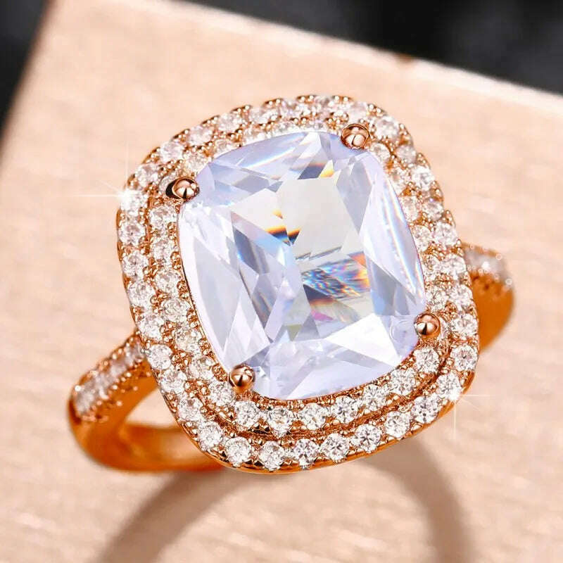 Huitan Personality Big Pink Cubic Zirconia Wedding Rings for Women Romantic Bridal Marriage Ceremony Party Rings Fashion Jewelry - KIMLUD