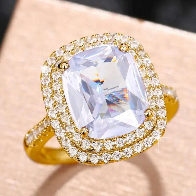 Huitan Personality Big Pink Cubic Zirconia Wedding Rings for Women Romantic Bridal Marriage Ceremony Party Rings Fashion Jewelry - KIMLUD