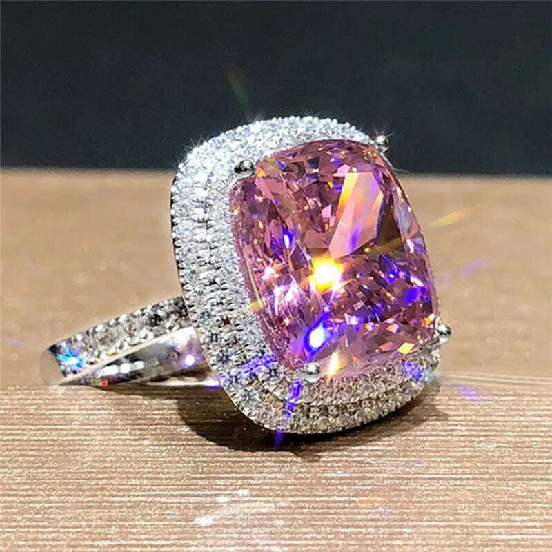 KIMLUD, Huitan Personality Big Pink Cubic Zirconia Wedding Rings for Women Romantic Bridal Marriage Ceremony Party Rings Fashion Jewelry, F1015 / 8, KIMLUD APPAREL - Womens Clothes