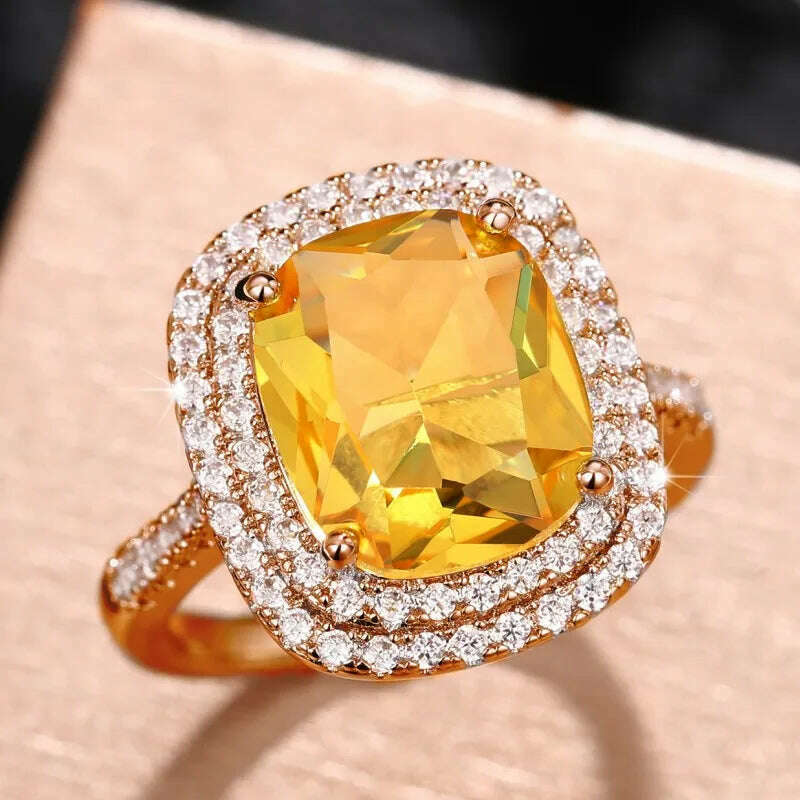 Huitan Personality Big Pink Cubic Zirconia Wedding Rings for Women Romantic Bridal Marriage Ceremony Party Rings Fashion Jewelry - KIMLUD