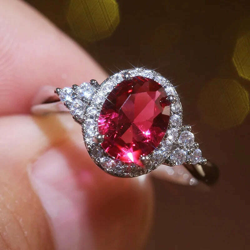 KIMLUD, Huitan Vintage Red Oval Cubic Zirconia Women Ring CZ Stone Noble Mother/Grandmother Gift Retro Party Finger Ring Bright Jewelry, KIMLUD Womens Clothes