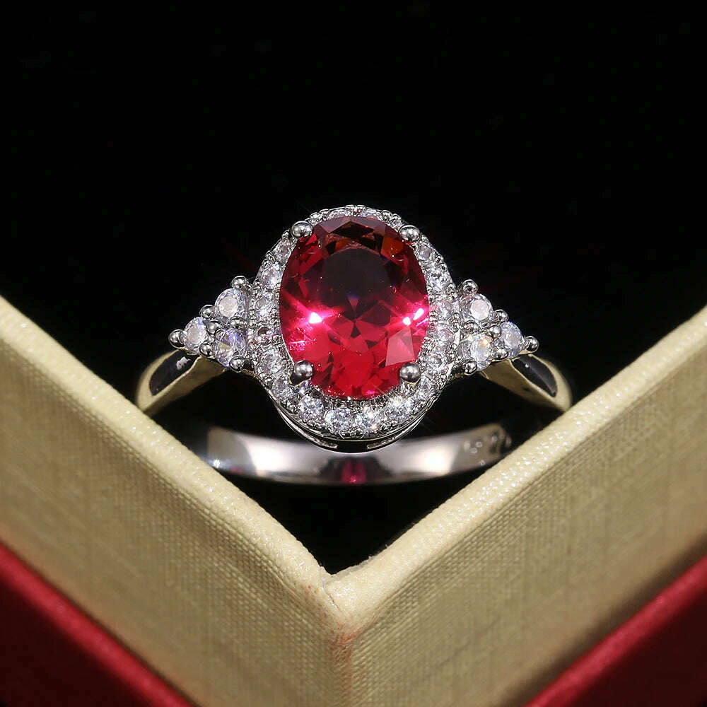 KIMLUD, Huitan Vintage Red Oval Cubic Zirconia Women Ring CZ Stone Noble Mother/Grandmother Gift Retro Party Finger Ring Bright Jewelry, KIMLUD Womens Clothes