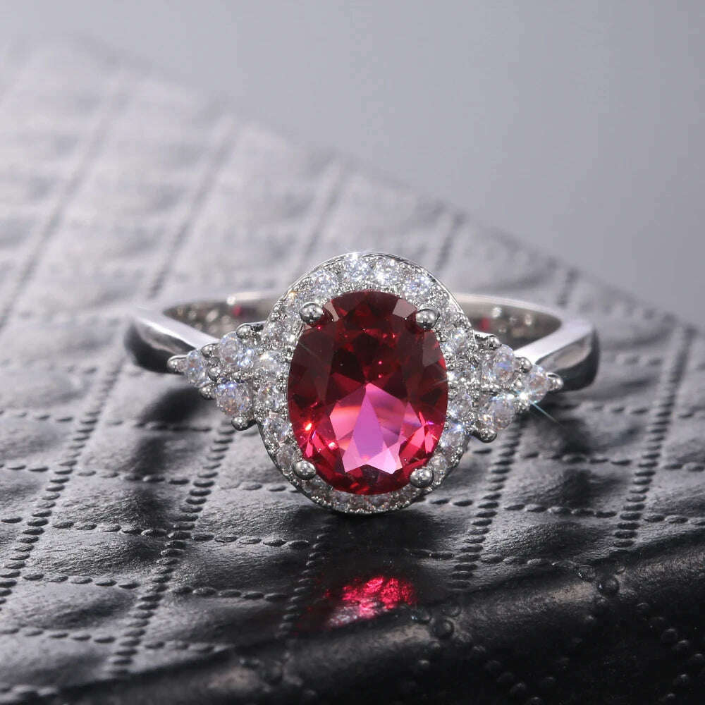 KIMLUD, Huitan Vintage Red Oval Cubic Zirconia Women Ring CZ Stone Noble Mother/Grandmother Gift Retro Party Finger Ring Bright Jewelry, KIMLUD Womens Clothes