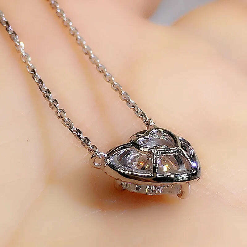 KIMLUD, Huitan Wedding Trendy Love Necklace for Bride Brilliant Crystal Heart Cubic Zirconia Fashion Luxury Women Jewelry Wholesale Bulk, KIMLUD Womens Clothes