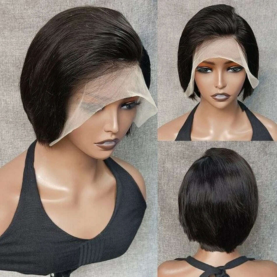 Human Hair 13X2 Wigs Short Pixie Cut Wigs Straight Bob HD Transparent ISEE Lace Frontal Wigs For Black Women 250Density Perruque - KIMLUD