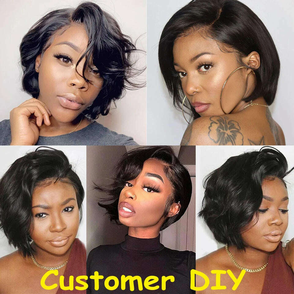 Human Hair 13X2 Wigs Short Pixie Cut Wigs Straight Bob HD Transparent ISEE Lace Frontal Wigs For Black Women 250Density Perruque - KIMLUD