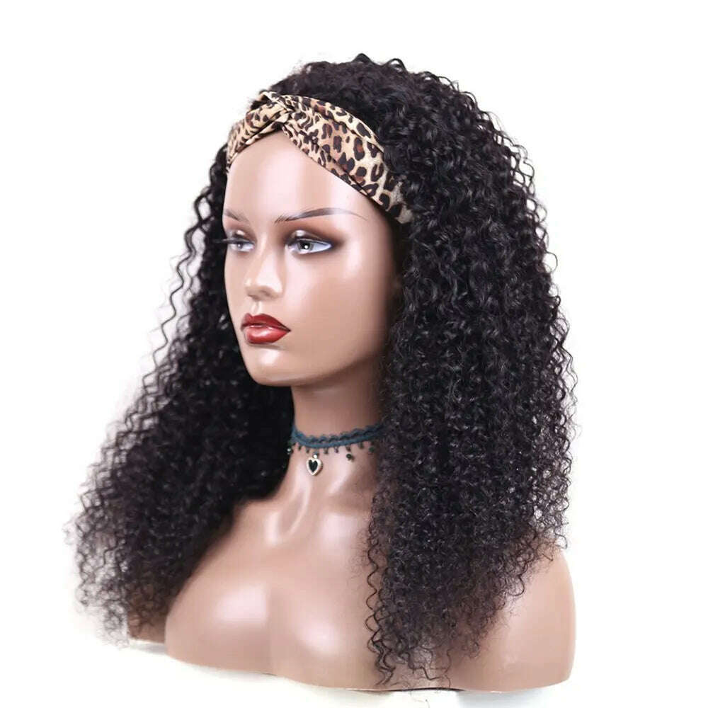 Human Hair Headband Wig Kinky Curly Glueless Full Machine Made Brazilian Remy Human Hair Wigs For Women 180% Density EMOL Hair - KIMLUD