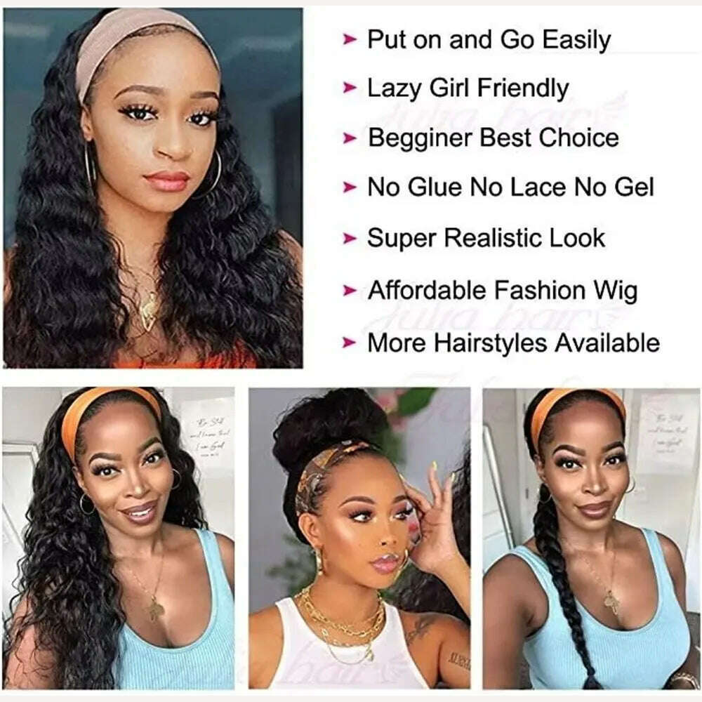 KIMLUD, Human Hair Headband Wig Kinky Curly Glueless Full Machine Made Brazilian Remy Human Hair Wigs For Women 180% Density EMOL Hair, KIMLUD Womens Clothes