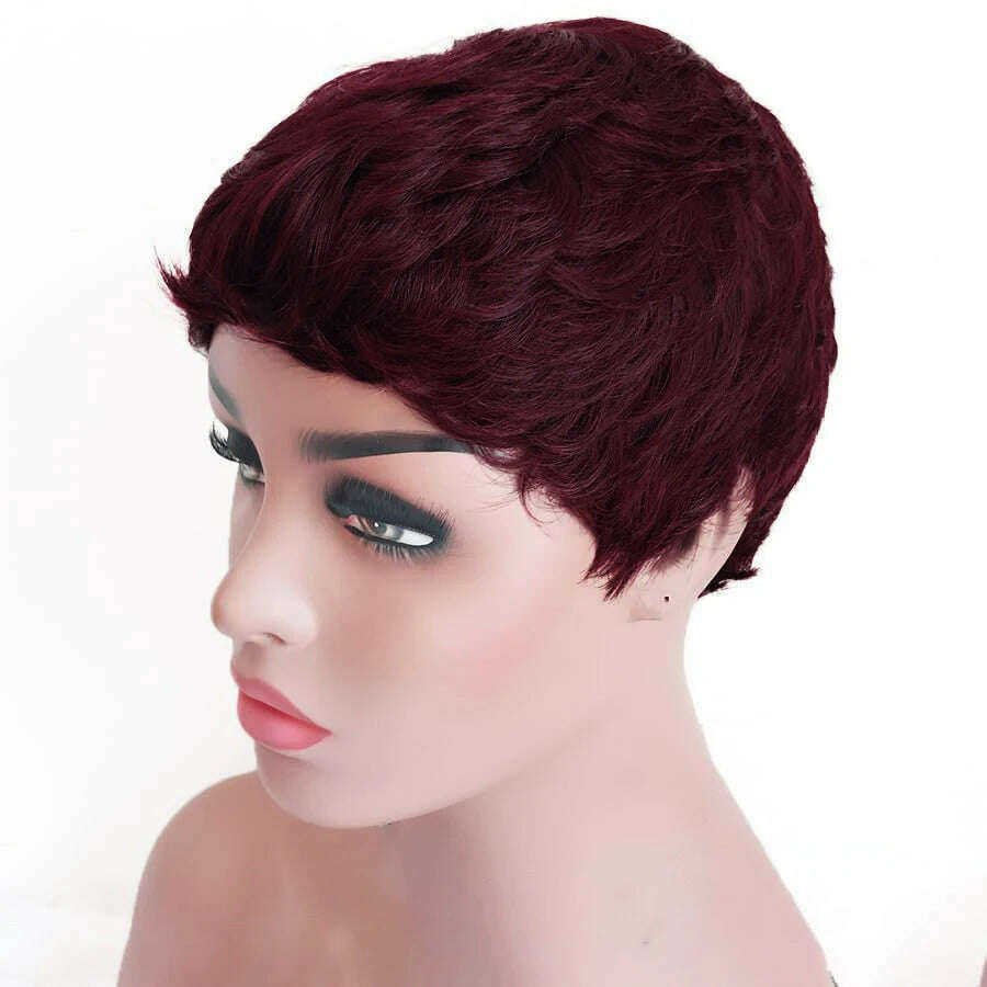 KIMLUD, Human Hair Wig 4 Inch 150% Density Short Wig Pixie Cut Wig Machine Made Wigs For Women, #99J / 4inches, KIMLUD APPAREL - Womens Clothes