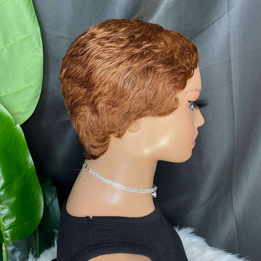 Human Hair Wig 4 Inch 150% Density Short Wig Pixie Cut Wig Machine Made Wigs For Women - KIMLUD