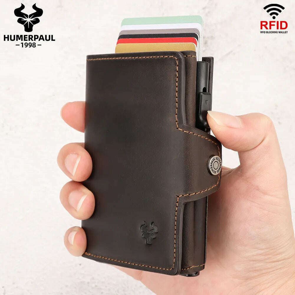 KIMLUD, HUMERPAUL Smart Pop Up Card Wallet for Men RFID Genuine Leather Card Case Slim Women Zip Coin Purse with Notes Compartment, KIMLUD Womens Clothes