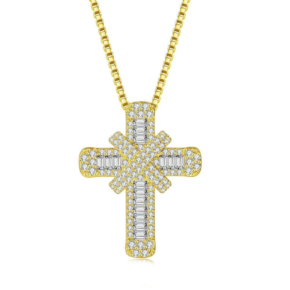 KIMLUD, Iced Out Pendants Cross Necklaces for Women Hip Hop Gold Color Zircon Neck Chain Streetwear Hippie Jewelry Christmas Gift OHP142, KIMLUD Womens Clothes