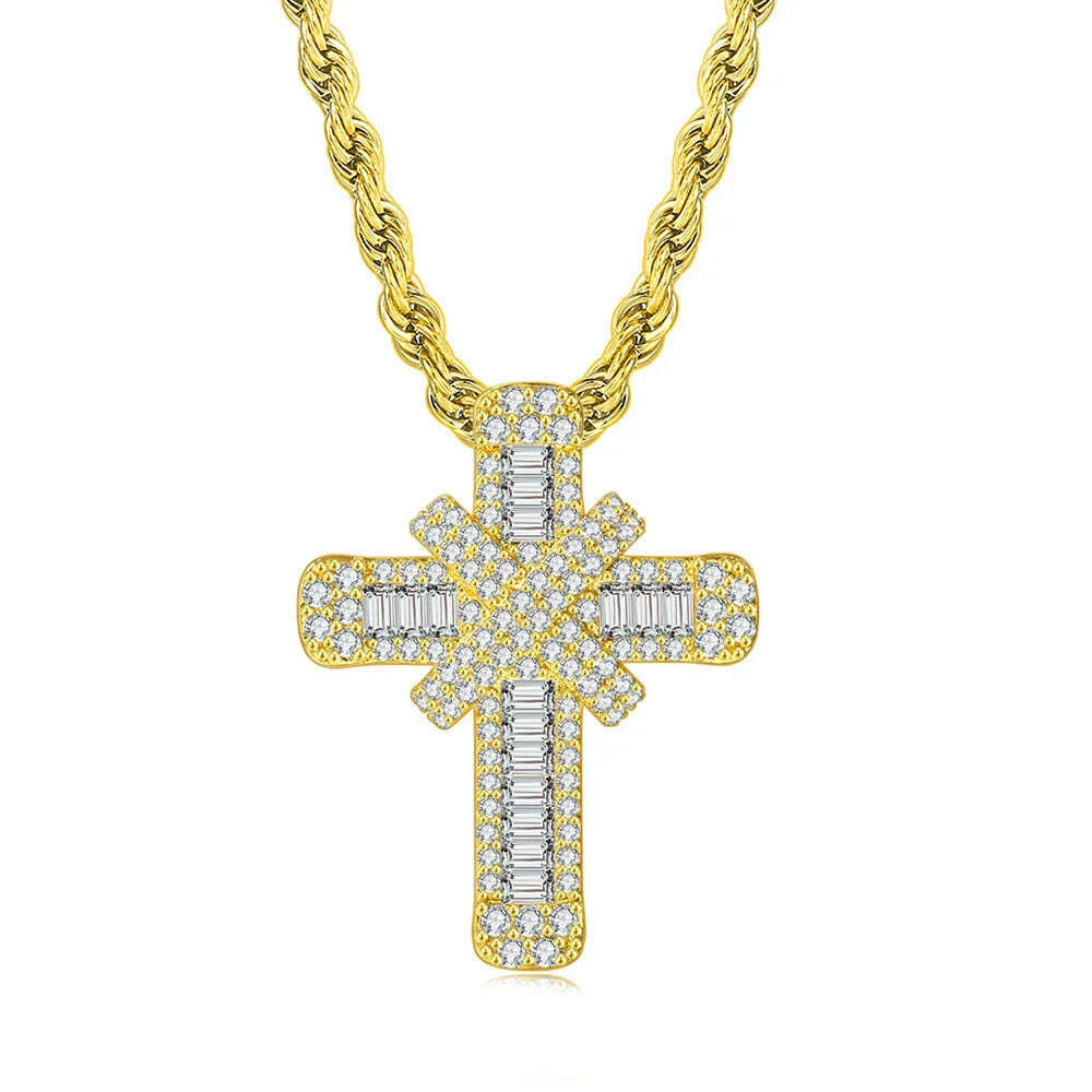 KIMLUD, Iced Out Pendants Cross Necklaces for Women Hip Hop Gold Color Zircon Neck Chain Streetwear Hippie Jewelry Christmas Gift OHP142, rope chain 1 / 50cm, KIMLUD APPAREL - Womens Clothes