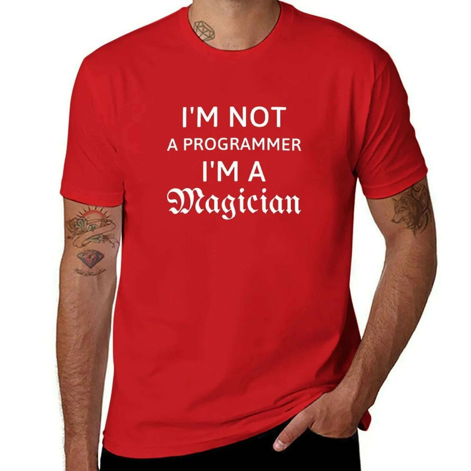 KIMLUD, I'm not a Programmer I'm a magician gift for programmer T-Shirt customs sweat workout shirts for men, Red / S, KIMLUD APPAREL - Womens Clothes