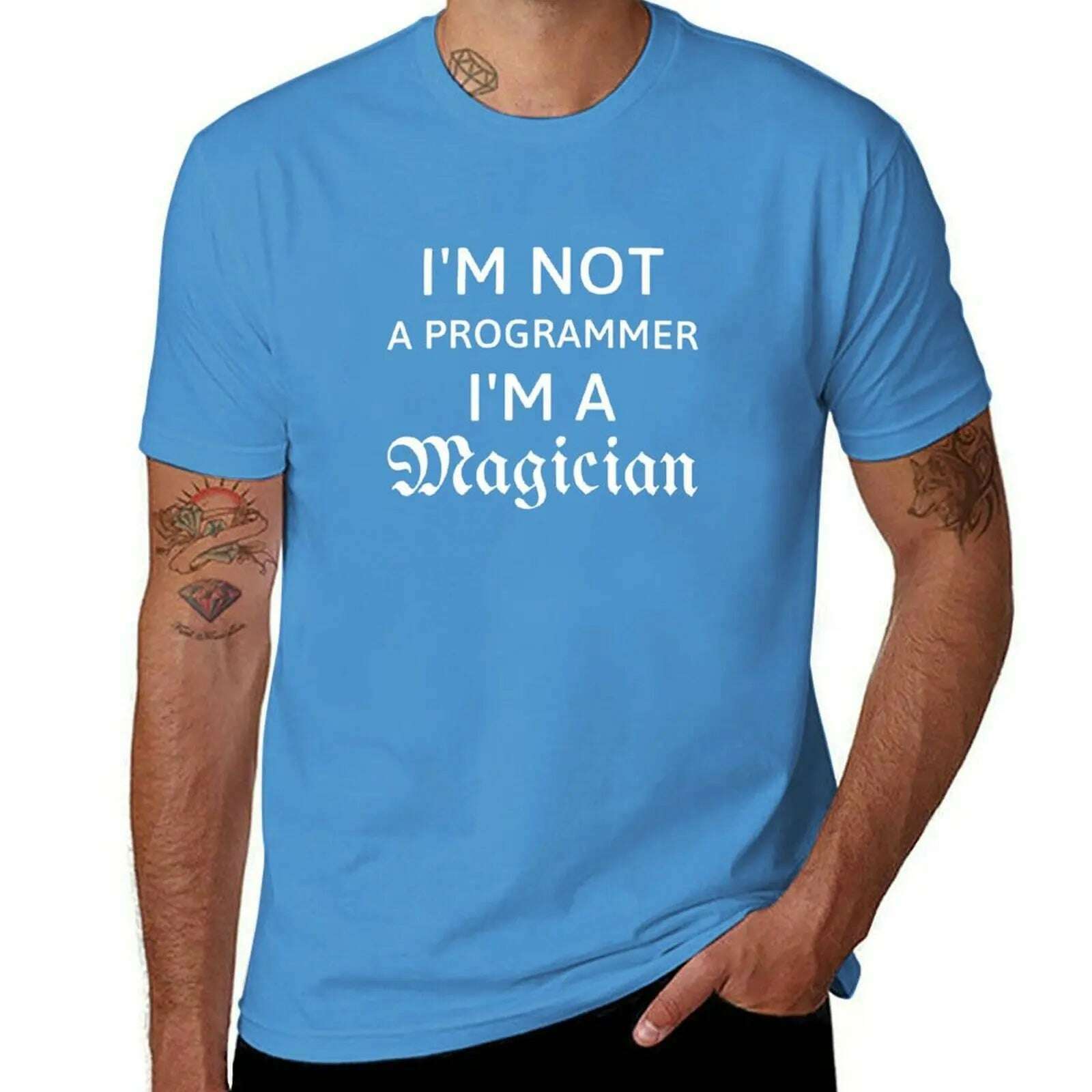 KIMLUD, I'm not a Programmer I'm a magician gift for programmer T-Shirt customs sweat workout shirts for men, Medium blue / M, KIMLUD APPAREL - Womens Clothes