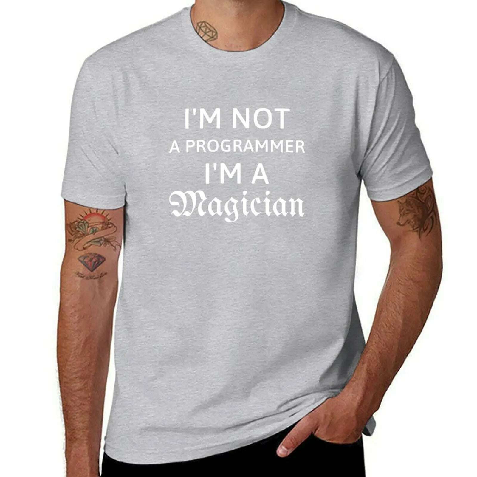 KIMLUD, I'm not a Programmer I'm a magician gift for programmer T-Shirt customs sweat workout shirts for men, Gray / XL, KIMLUD APPAREL - Womens Clothes