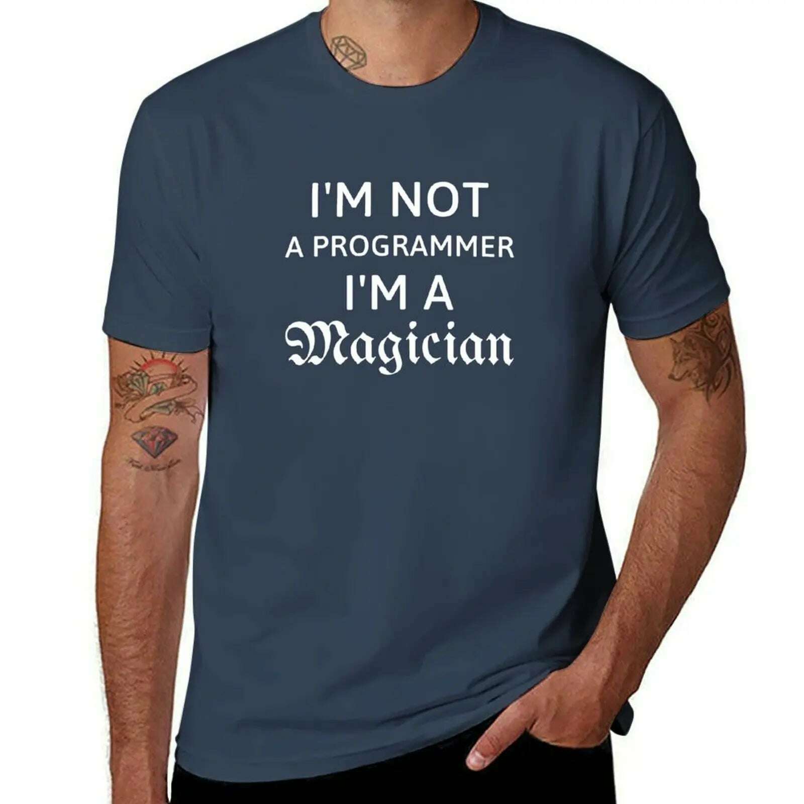 KIMLUD, I'm not a Programmer I'm a magician gift for programmer T-Shirt customs sweat workout shirts for men, Navy / M, KIMLUD APPAREL - Womens Clothes