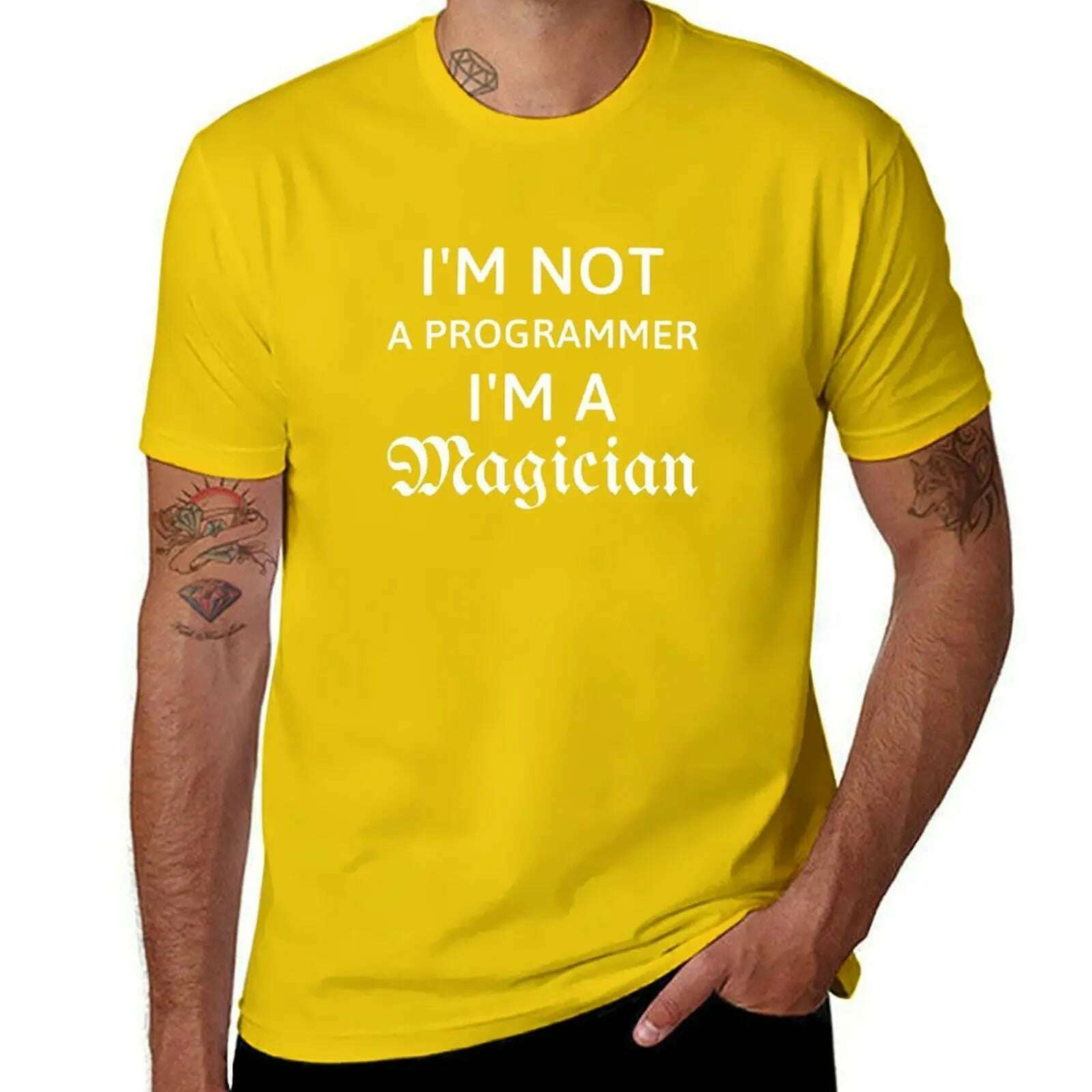 KIMLUD, I'm not a Programmer I'm a magician gift for programmer T-Shirt customs sweat workout shirts for men, Yellow / XXXL, KIMLUD APPAREL - Womens Clothes