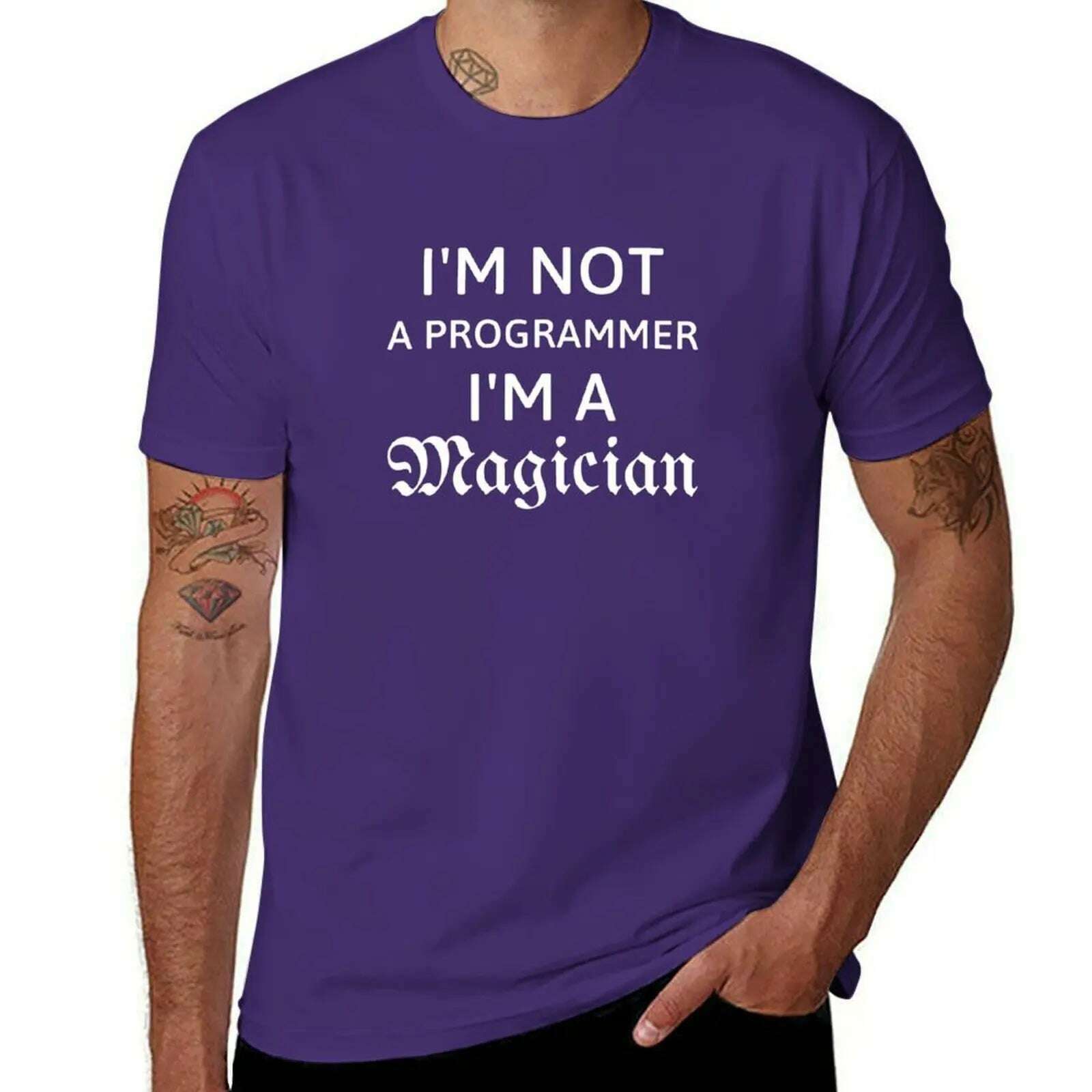 KIMLUD, I'm not a Programmer I'm a magician gift for programmer T-Shirt customs sweat workout shirts for men, Purple / 5XL, KIMLUD APPAREL - Womens Clothes