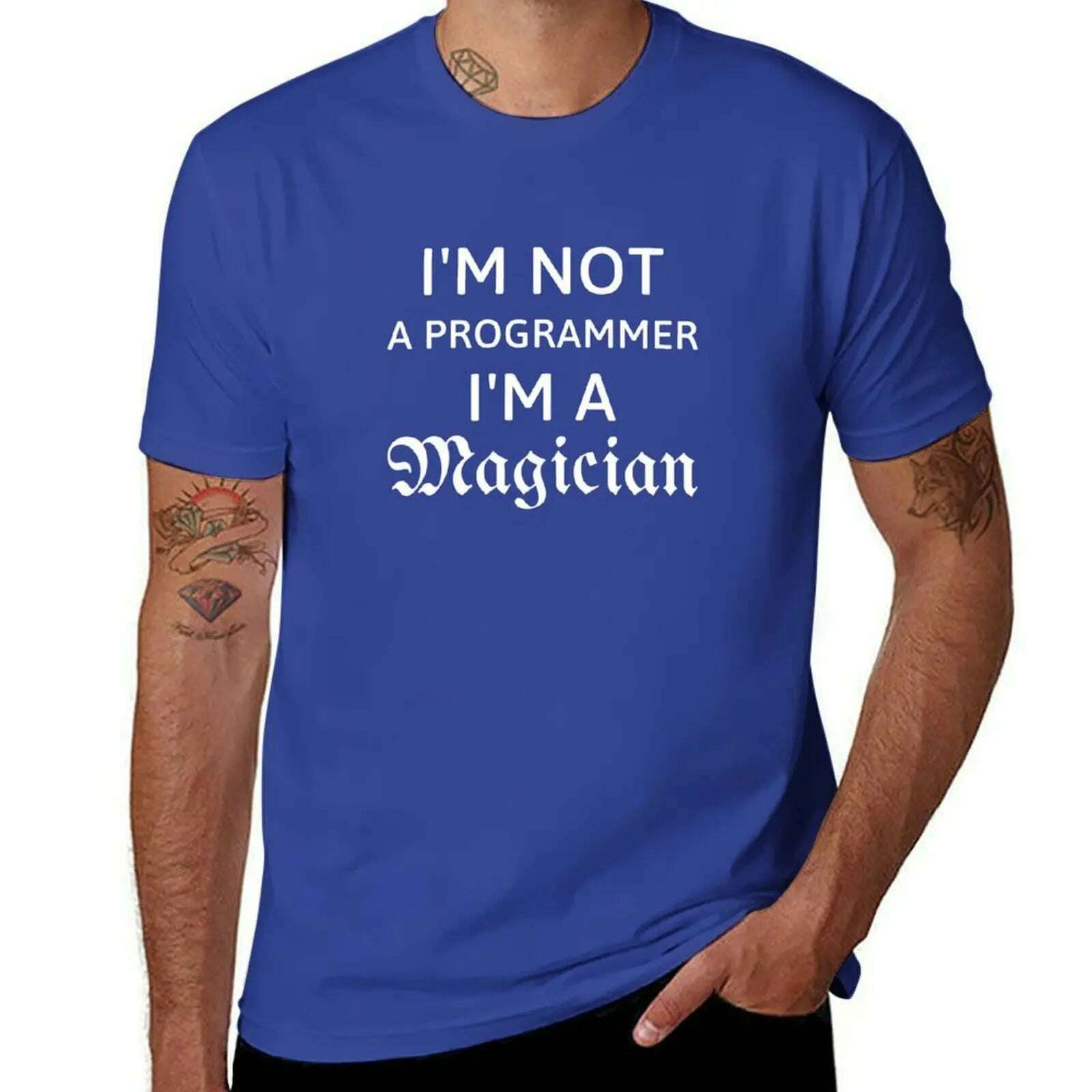 KIMLUD, I'm not a Programmer I'm a magician gift for programmer T-Shirt customs sweat workout shirts for men, Blue / L, KIMLUD APPAREL - Womens Clothes