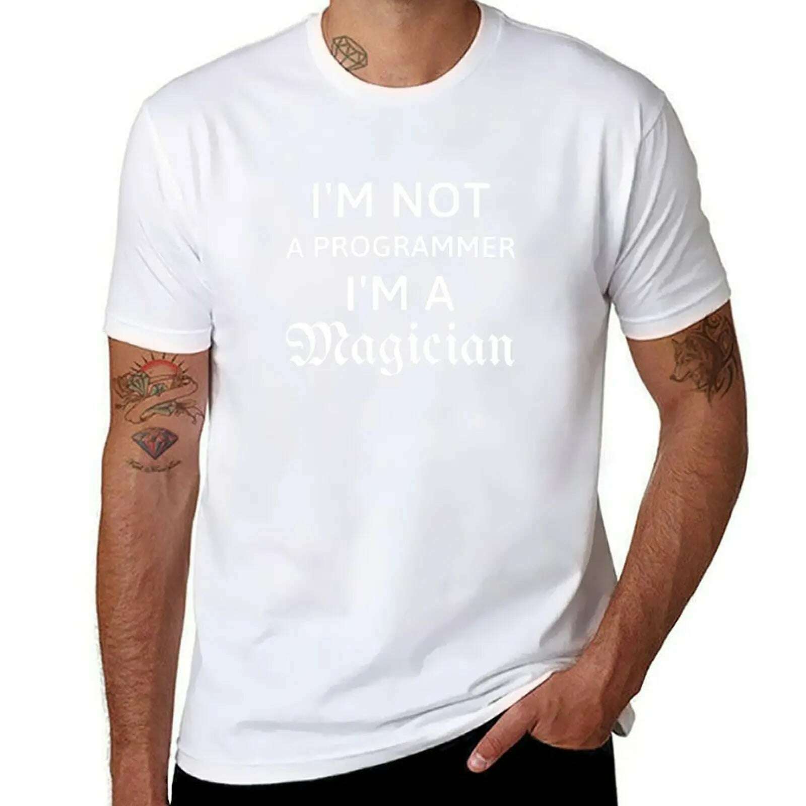 KIMLUD, I'm not a Programmer I'm a magician gift for programmer T-Shirt customs sweat workout shirts for men, White / 6XL, KIMLUD APPAREL - Womens Clothes