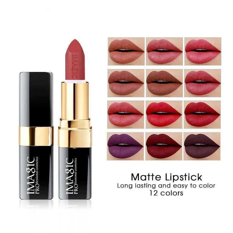 IMAGIC Lipstick Moisturizer Lips Smooth Lip Stick Long Lasting Charming Lip Lipstick Cosmetic Beauty Makeup 12 Colors - KIMLUD