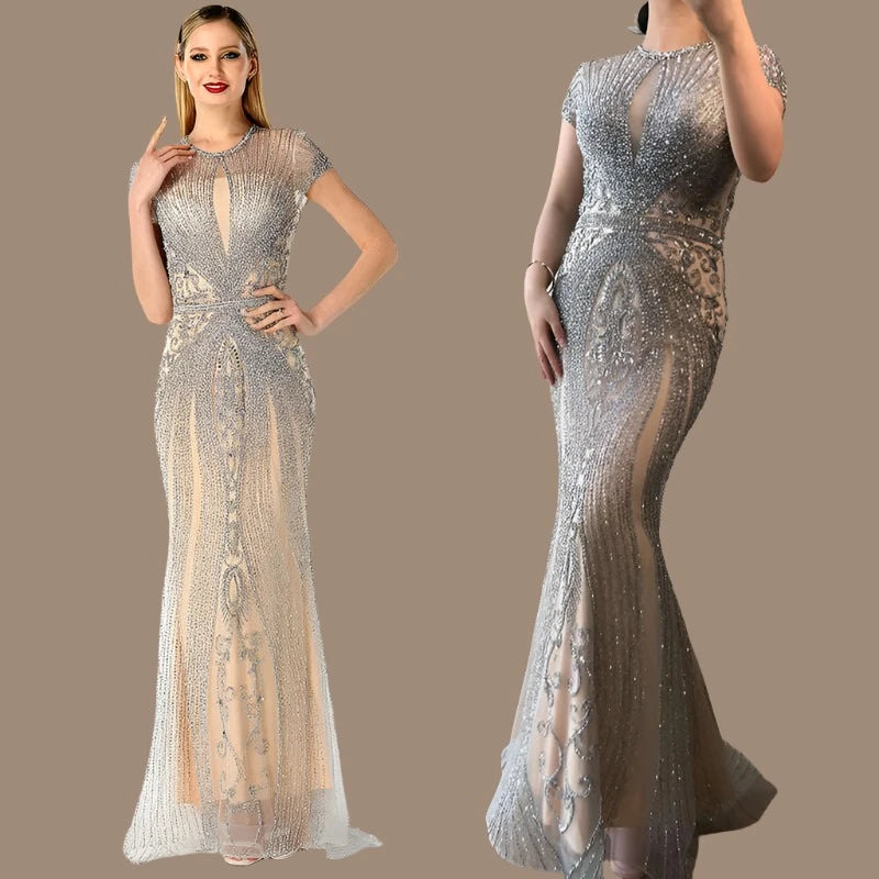 IN STOCK Navy Blue Sleeveless Luxury Evening Dresses Full Diamond Mermaid Evening Gowns 2024 Serene Hill Plus Size LA60742 - KIMLUD