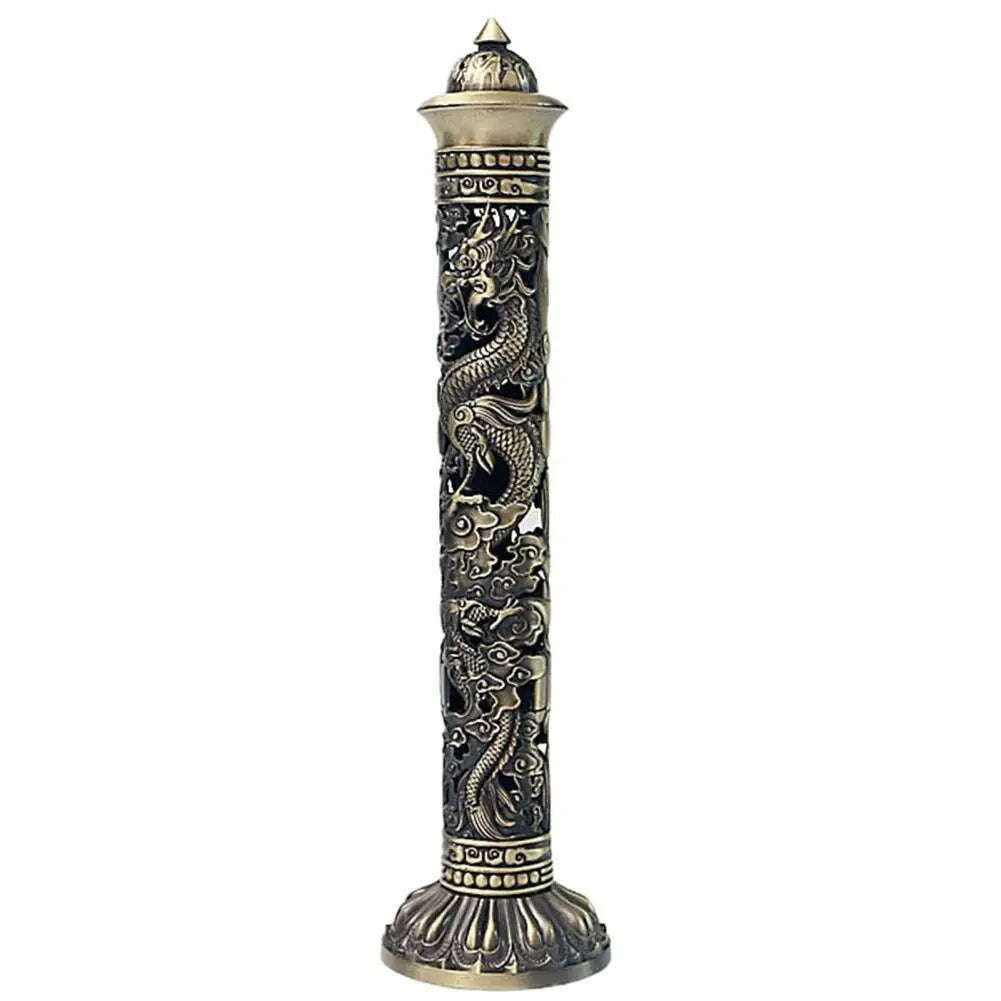 KIMLUD, Incense Burners Hollow Carving Antique Style Vertical Incense Stick Holder Tea Room Decor for Office, Bronze, KIMLUD APPAREL - Womens Clothes