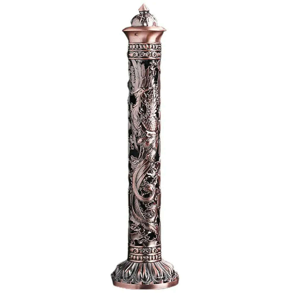 KIMLUD, Incense Burners Hollow Carving Antique Style Vertical Incense Stick Holder Tea Room Decor for Office, Red Copper, KIMLUD APPAREL - Womens Clothes