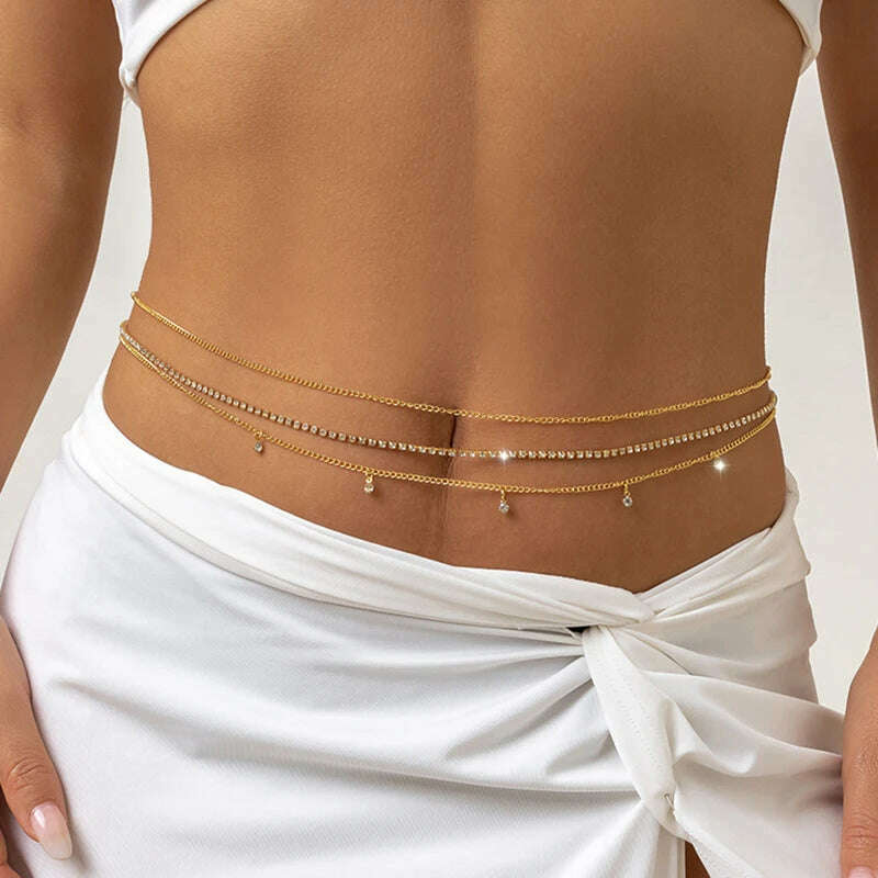 Ingemark 3Pcs/Set Boho Rhinestone Waist Belly Belt Chain for Women Wed Summer Bikini Sexy Body Jewelry Festival Y2K Accessories - KIMLUD