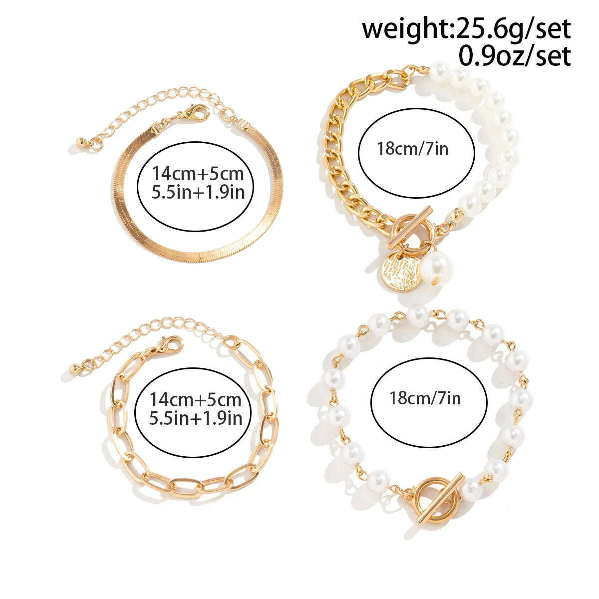 Ingemark Boho Imitation Pearl Chain Coin Pendant Bracelets Set for Women on Hand Vintage Snake Link Bangles Couple Wrist Jewelry - KIMLUD