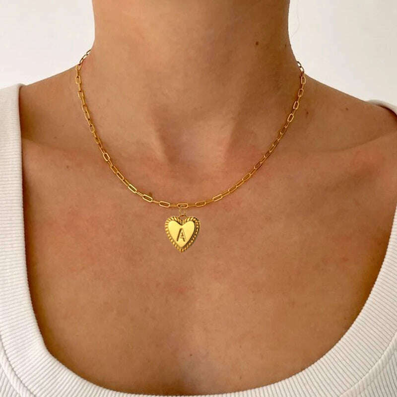 initial Letter Name Necklace for Women A-Z Alphabet Initial Pendant Choker Gold Color Collares Long Stainless Steel Chains Link - KIMLUD