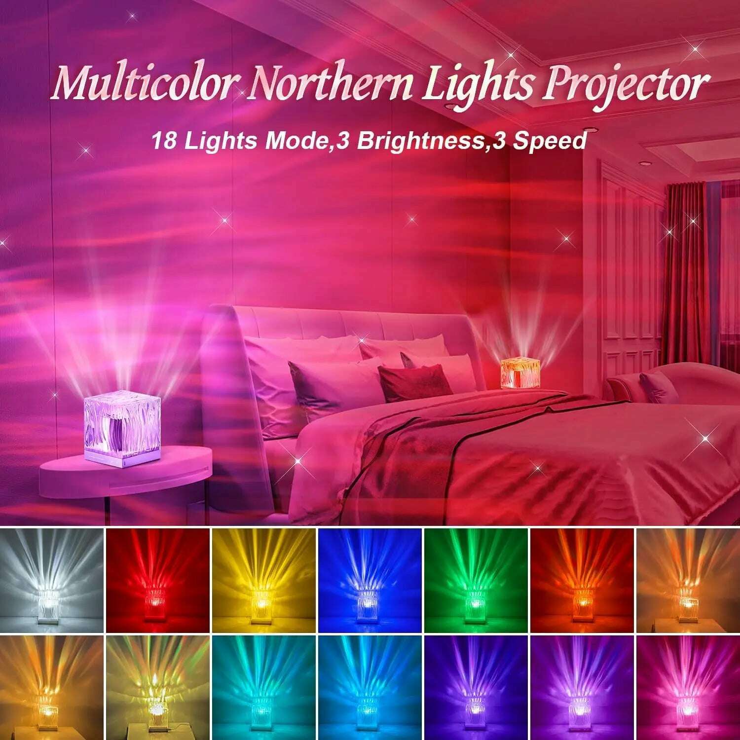 Ins Style RGB Remote Dynamic Rotary Water Ripple Dream Aurora Projector Home Bedroom Decor Northern Lights Table Lamp - KIMLUD