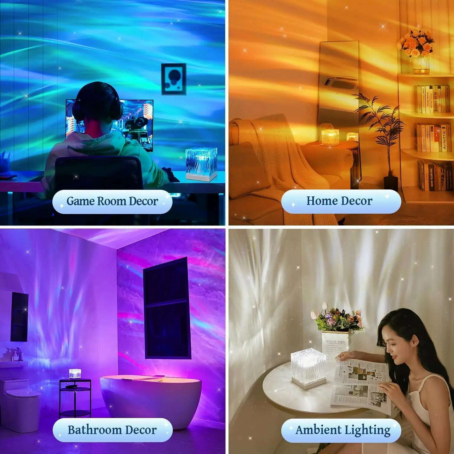 Ins Style RGB Remote Dynamic Rotary Water Ripple Dream Aurora Projector Home Bedroom Decor Northern Lights Table Lamp - KIMLUD