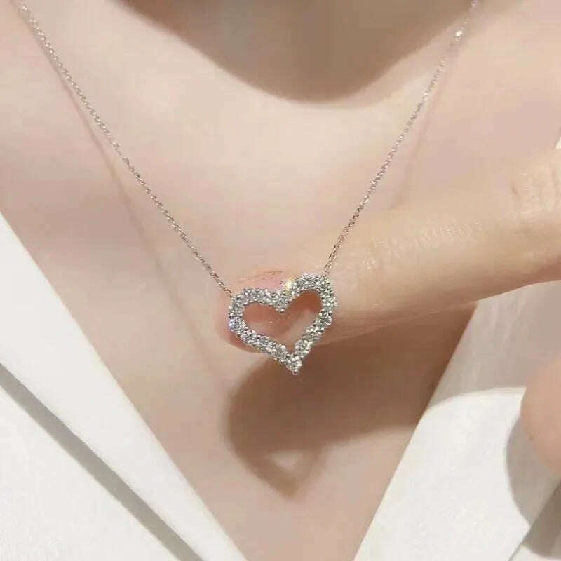 IOGOU Heart Shape Moissanite Diamond Pendant Solid Sterling Silver 925 Necklace High Quality Wholesale Jewelry Engagement Gift - KIMLUD