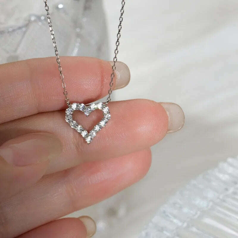 IOGOU Heart Shape Moissanite Diamond Pendant Solid Sterling Silver 925 Necklace High Quality Wholesale Jewelry Engagement Gift - KIMLUD