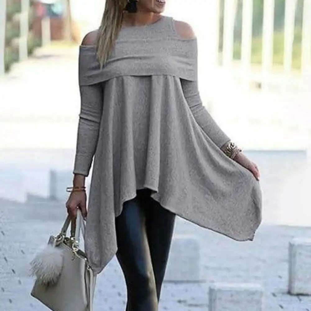 Irregular Womens Tops And Blouses Casual O Neck Long Sleeve Top Female Tunic 2021 Autumn Plus Size Women Blusas Shirts - KIMLUD