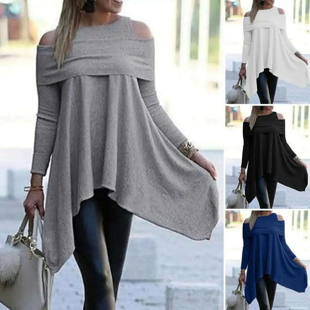 Irregular Womens Tops And Blouses Casual O Neck Long Sleeve Top Female Tunic 2021 Autumn Plus Size Women Blusas Shirts - KIMLUD