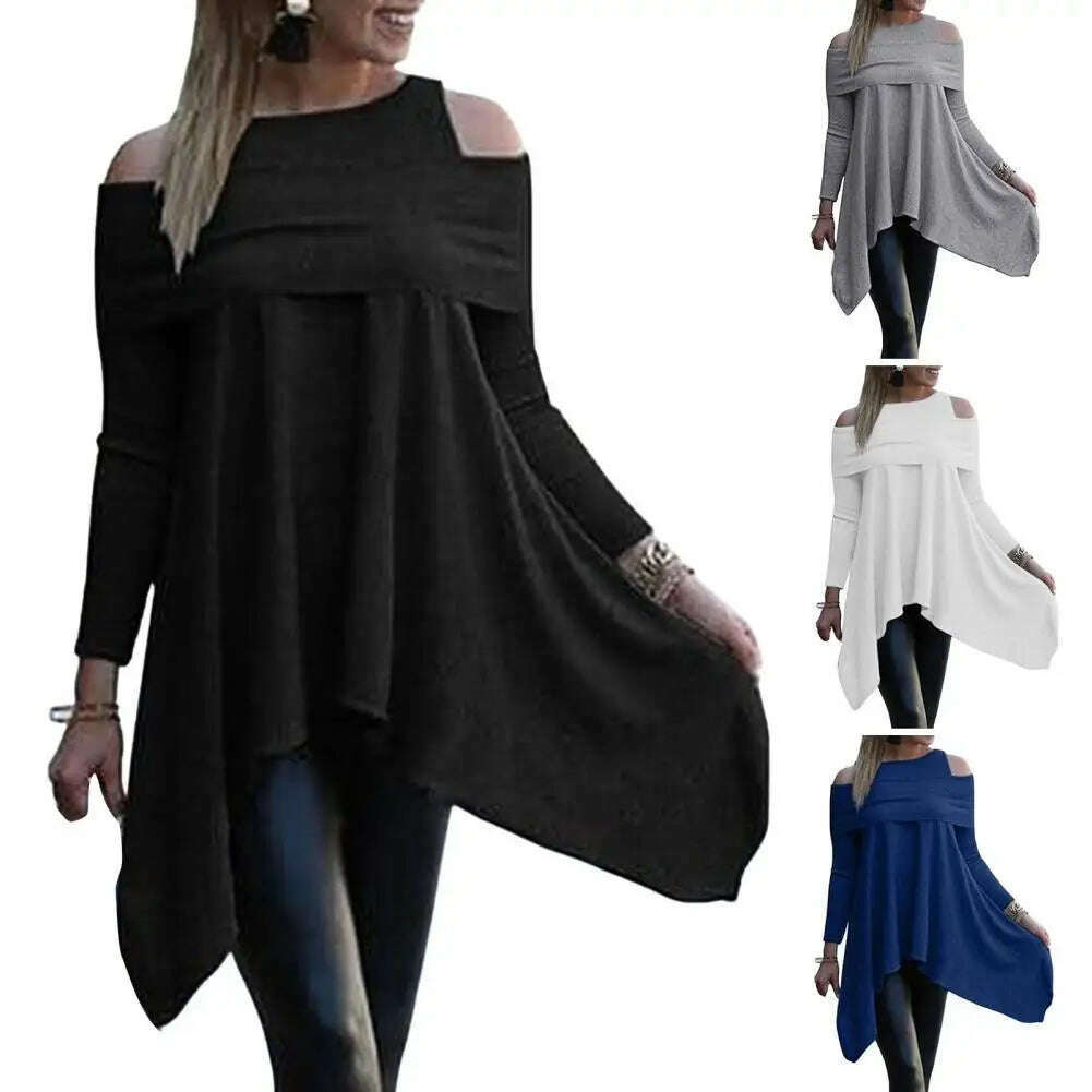 Irregular Womens Tops And Blouses Casual O Neck Long Sleeve Top Female Tunic 2021 Autumn Plus Size Women Blusas Shirts - KIMLUD