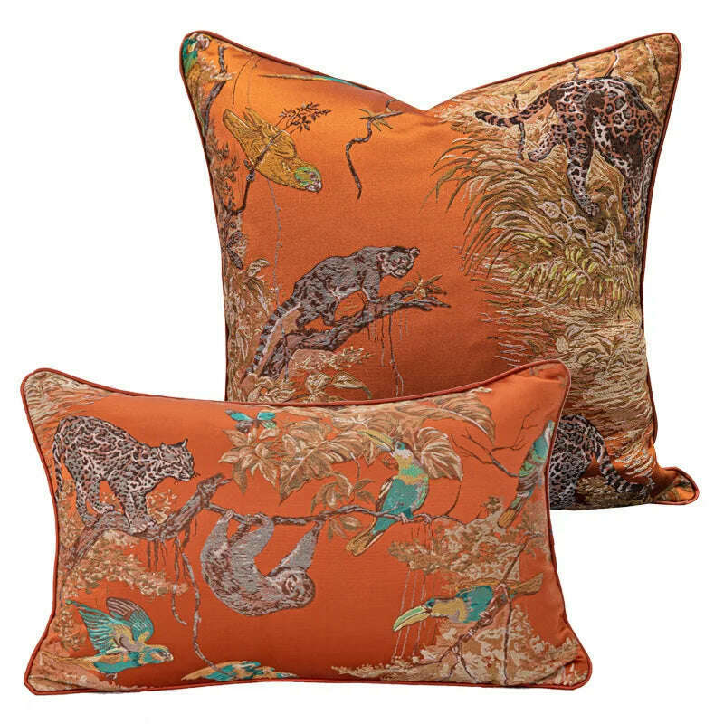 KIMLUD, Jacquard Fabric Genuine American Leopard and Parrot Style Home Sofa Cushion Cover Pillowcase Without Core Living Room Bedroom, 30x50cm / Orange(random style), KIMLUD APPAREL - Womens Clothes