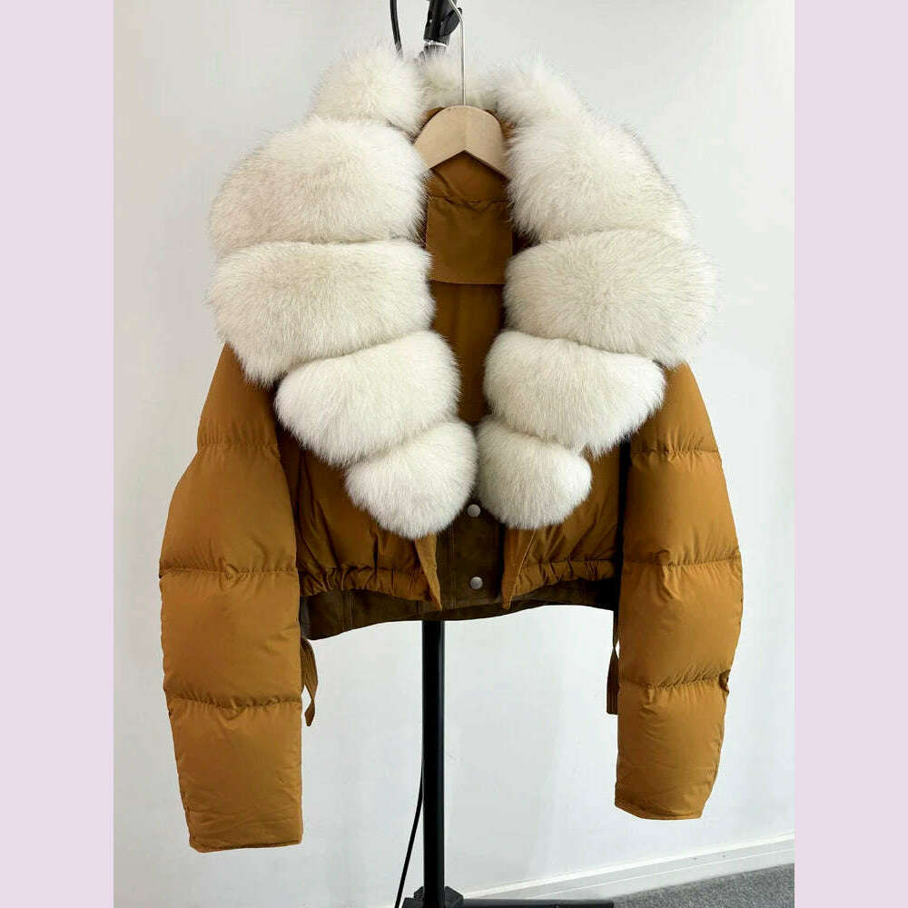 KIMLUD, Janveny Fashion Short Puffer Coat Women Luxury Super Big Real Fox Fur 90% White Duck Down Jacket Winter Female Feather Parkas, real fox fur 1 / M, KIMLUD APPAREL - Womens Clothes