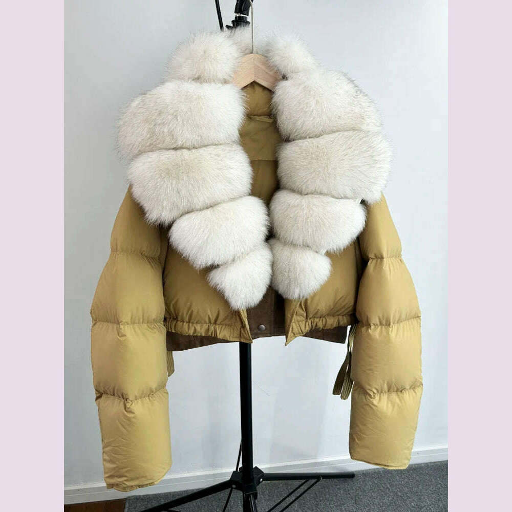 KIMLUD, Janveny Fashion Short Puffer Coat Women Luxury Super Big Real Fox Fur 90% White Duck Down Jacket Winter Female Feather Parkas, real fox fur 3 / M, KIMLUD APPAREL - Womens Clothes