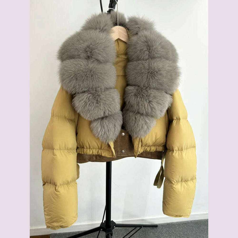 KIMLUD, Janveny Fashion Short Puffer Coat Women Luxury Super Big Real Fox Fur 90% White Duck Down Jacket Winter Female Feather Parkas, real fox fur 4 / M, KIMLUD APPAREL - Womens Clothes