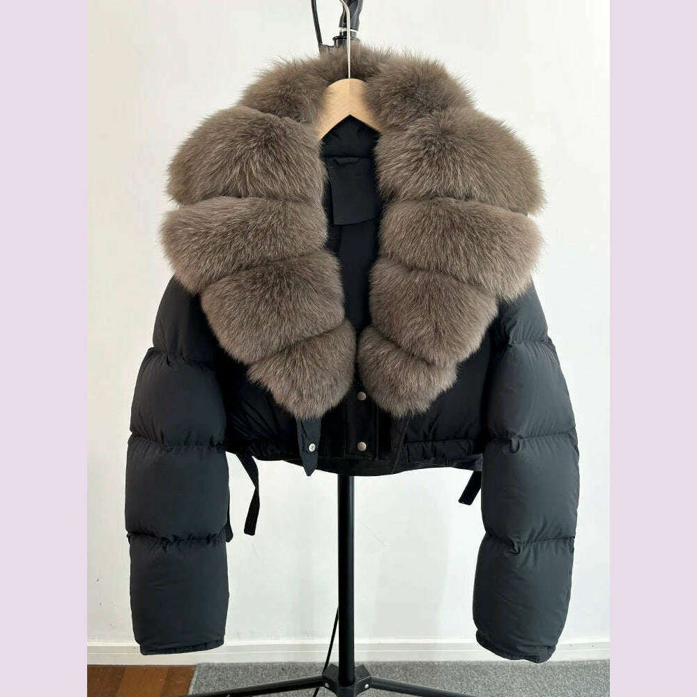 KIMLUD, Janveny Fashion Short Puffer Coat Women Luxury Super Big Real Fox Fur 90% White Duck Down Jacket Winter Female Feather Parkas, KIMLUD Womens Clothes