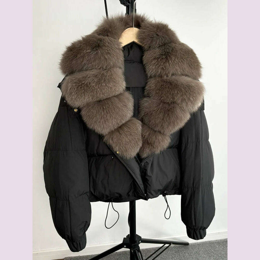 Janveny New Winter Women Down Jacket Detachable Real Fox Fur Hooded Thick 90% Duck Down Coat Female Loose Short Puffer Parkas - KIMLUD