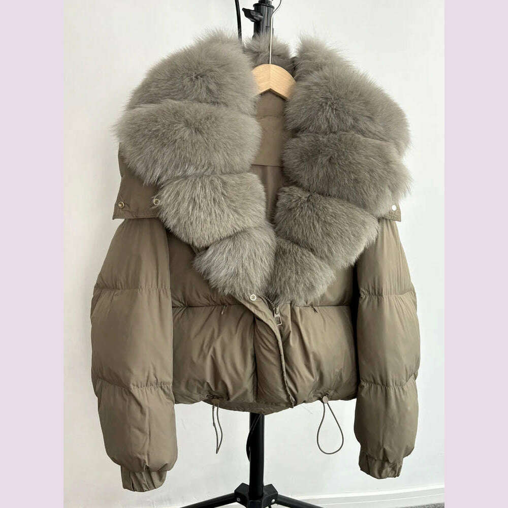 Janveny New Winter Women Down Jacket Detachable Real Fox Fur Hooded Thick 90% Duck Down Coat Female Loose Short Puffer Parkas - KIMLUD