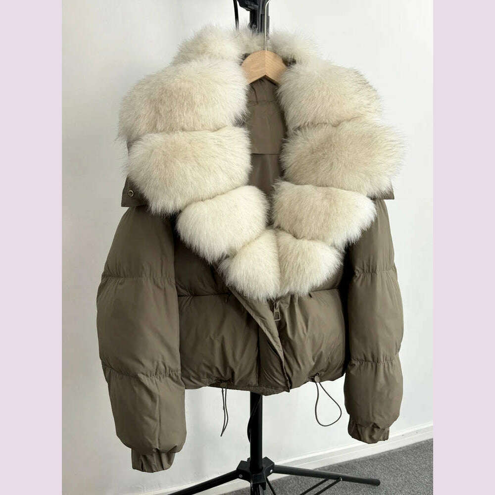 Janveny New Winter Women Down Jacket Detachable Real Fox Fur Hooded Thick 90% Duck Down Coat Female Loose Short Puffer Parkas - KIMLUD